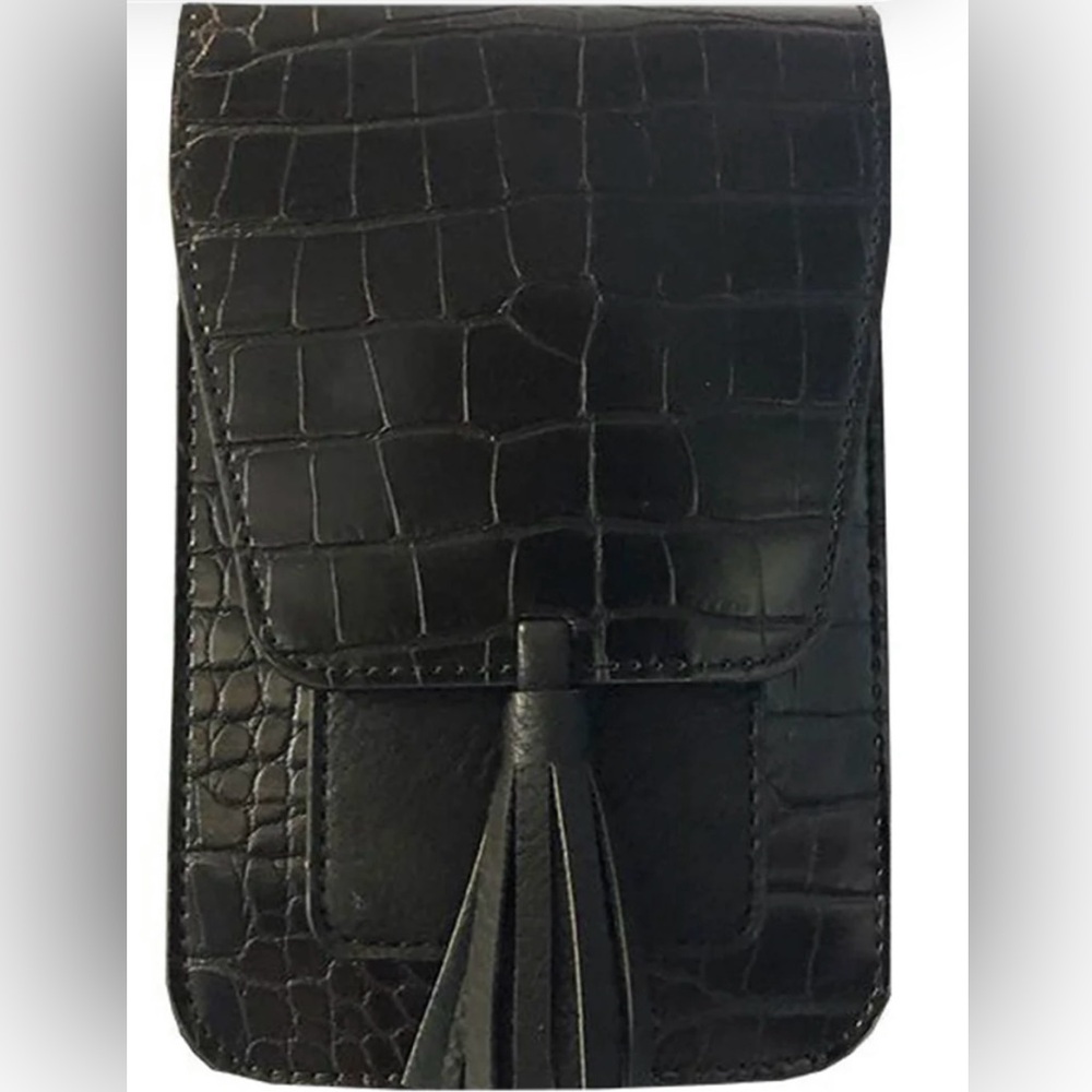 NWT K Carroll Black Crocodile Embossed Leather Crossbody Bag with Tassel- RFID